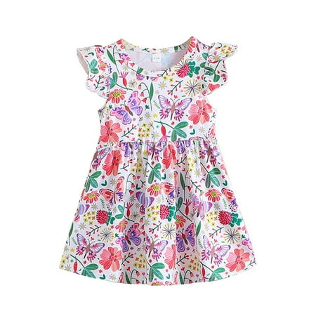 

Pedort Princess Dresses For Girls Girls Sundress Cami Dress Casual Above Knee Summer Floral Printed Dresses Backless Cross Straps Outfits White 12-18 Months
