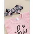 thumbnail image 6 of Nygoyerh Infant Girls Casual Shorts Sets Baby Fly Sleeve Letter Print Romper + Cute Print Waist Tie Shorts + Headband 3Pcs Newborn Sweet Summer Outfits 0M 3M 6M, 6 of 8
