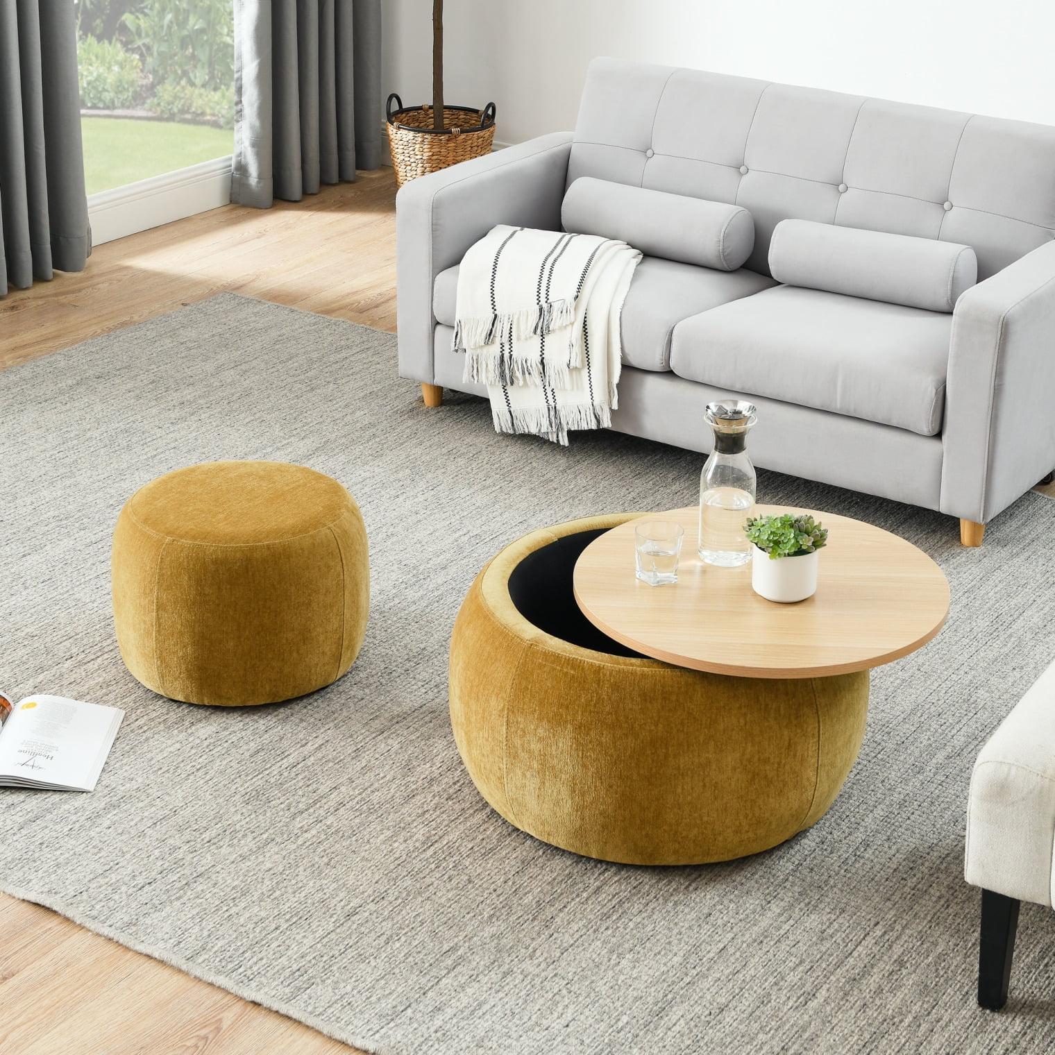 Multi-Functional Woven Rattan Ottoman with Hidden Storage, 2