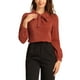 thumbnail image 1 of CAMISA DE MUJER CON BOTONES INSPIRADA CHIC, CUELLO PETER PAN, CON LAZO, BLUSA DE COLOR SÓLIDO XL ROJO LADRILLO, 1 of 6