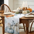 thumbnail image 3 of ERUNPONLY Blue Pumpkins Fall Table Runner - 90 Inch Long Coastal Thanksgiving Eucalyptus Leaves Cotton Linen Blended Dress Scarves Farmhouse Table Runner for Kitchen Dining, Coffee Table, 13" x 90", 3 of 8