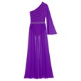 thumbnail image 5 of TSSOE Women Shiny Lyrical Dance Dress One Shoulder Flared Sleeve Flowy Split Dress Modern Dancewear Purple XL, 5 of 7