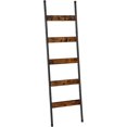 thumbnail image 1 of Blanket Ladder, 5-Tier Towel Rack with Hooks, Wall-Leaning Blanket Rack, Decorative Display Ladder Shelf, Scarves, Industrial, Living Room, Bedroom, Rustic Brown and Black BF52CJ01, 1 of 8