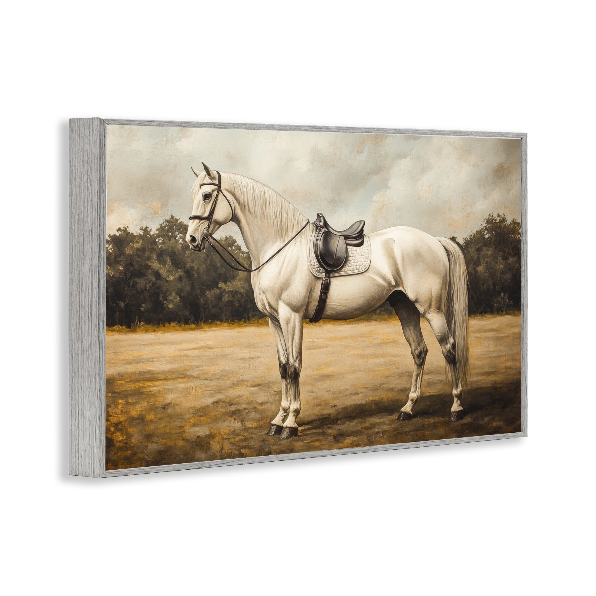 Stupell Industries White Mare with Saddle Gray Framed Giclee Art, design by Petal Prints Design
