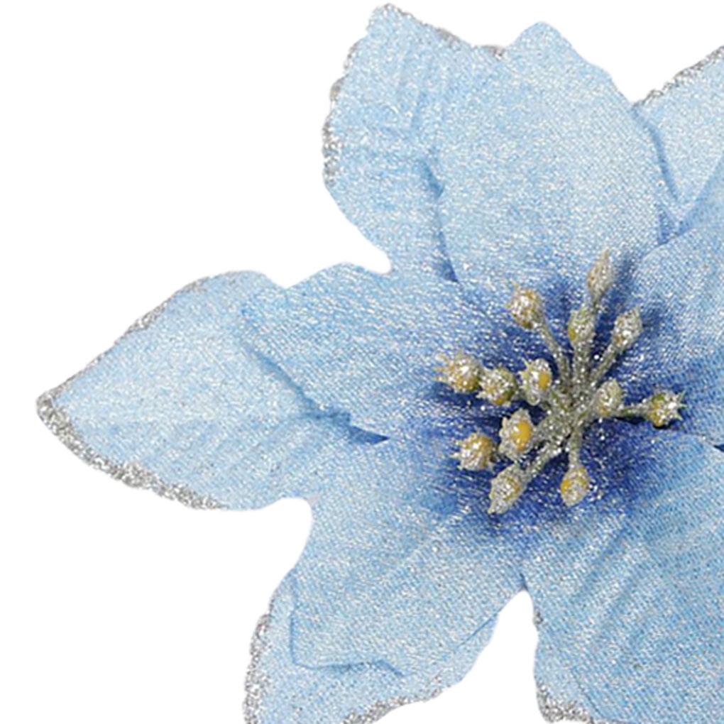 Irene Inevent 1pc Christmas Tree Decorative Fake Flower Artificial Glitter Flower Head Xmas Decoration - Blue