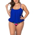 thumbnail image 4 of MAWCLOS Ladies Swimwear Crew Neck Tankini Sets Sleeveless Two Piece Swimsuit Ruched Drifting Plus Size Bathing Suits Royal Blue XXL, 4 of 6