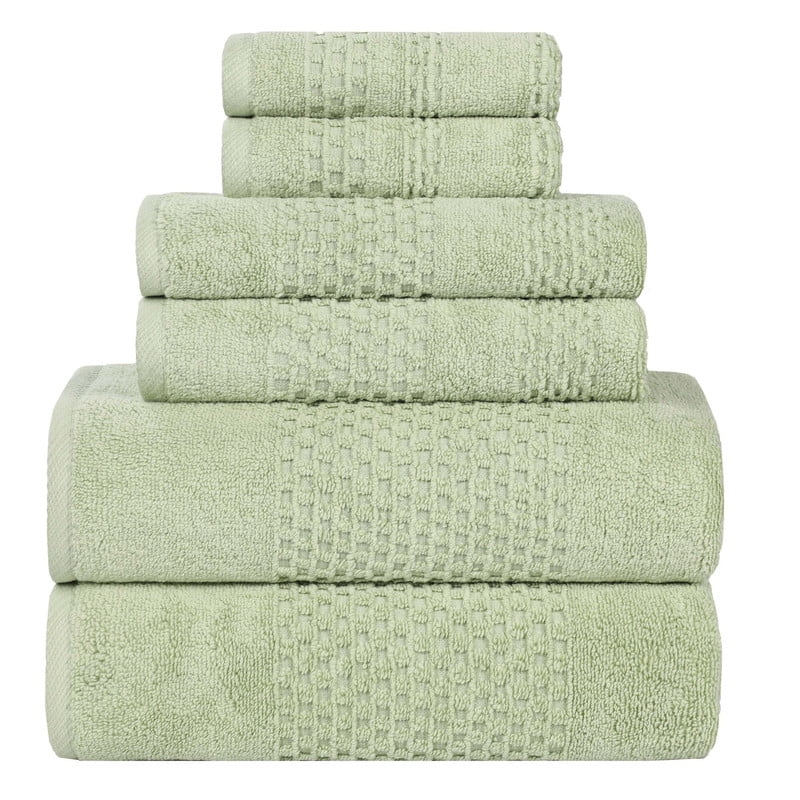 Superior Playa Zero Twist Cotton Solid Waffle Textured 6 Piece Towel Set, Green