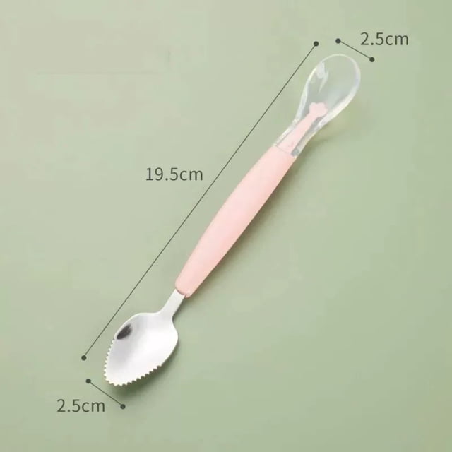 Cucharas de Bebé de Acero Inoxidable: Conjunto de Cucharas de Alimentación de Doble Cabeza, Silicona de 19,5 cm Y Acero Inoxidable para Purés, Bocadillos Y Cucharas de Alimentación para Bebés