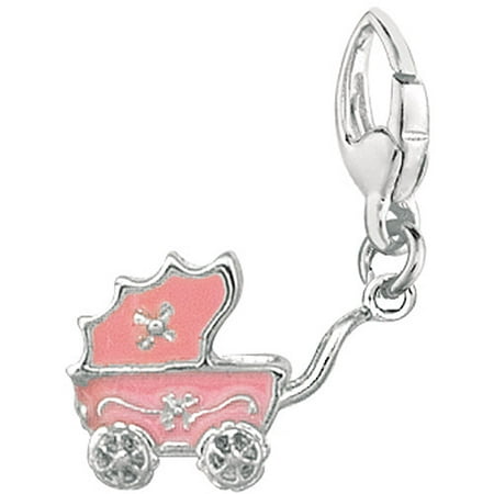 Women's Sterling Silver Pink Baby Carriage Clip-On Charm