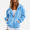 thumbnail image 2 of Domzest Womens Velour Zip Up Hoodies Oversized Full Zipper Long Sleeve Sweatshirts Fall Winter Casual Comfy Track Jackets with Pokets Sky Blue L, 2 of 6