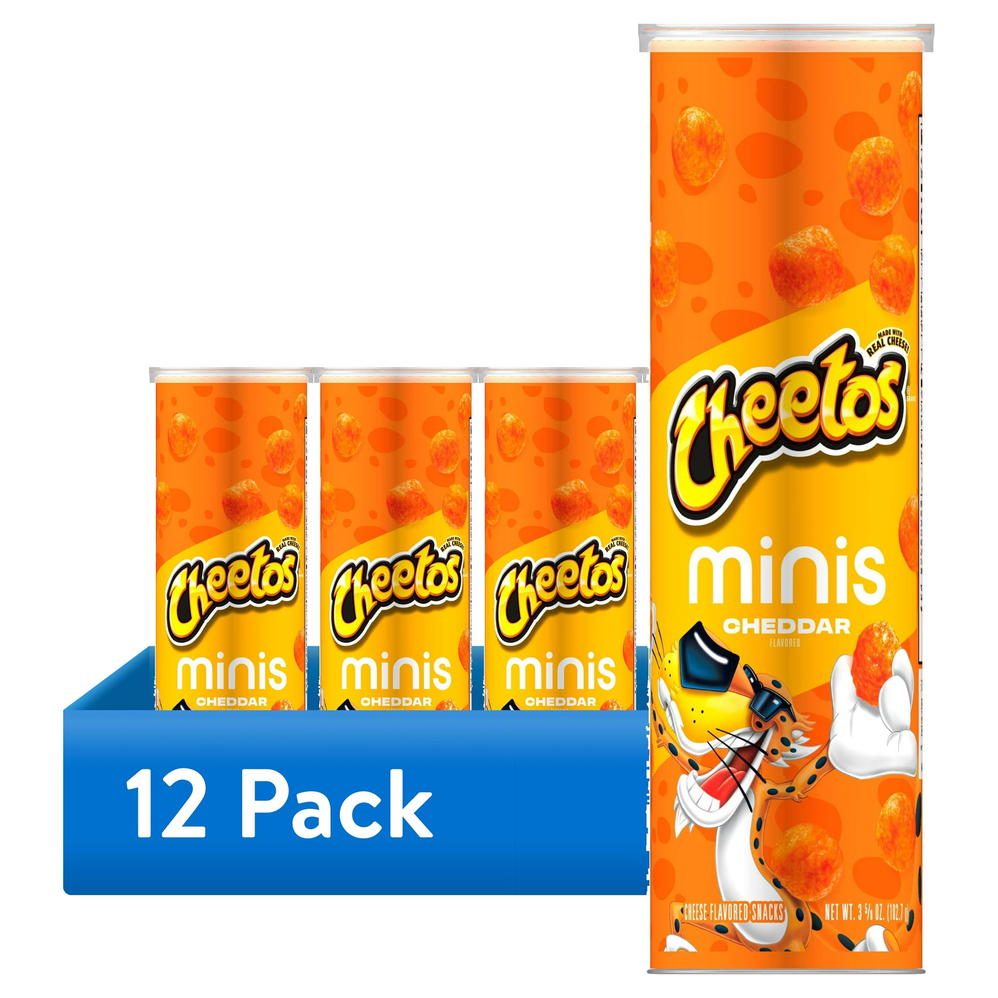 (12 pack) Cheetos Minis Cheddar Flavored Snack Chips, 3.625 oz, Canister