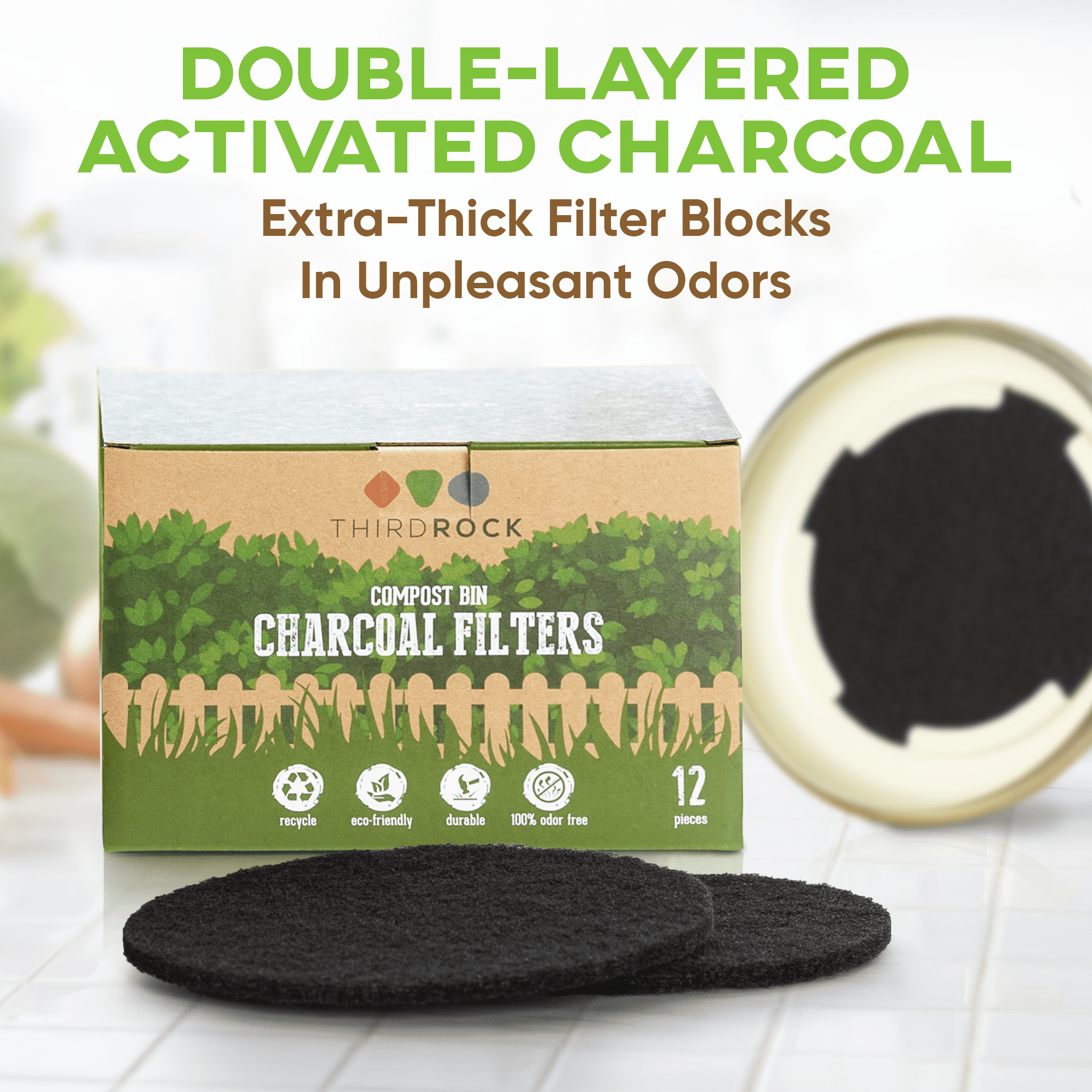 Compost Bin Kitchen Charcoal Filter 12 Pack, Extra Thick Charcoal Filters  for Kitchen Compost Bins, Replacement Compost Filters for Countertop Bin