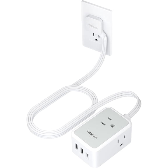 Small Flat Plug Power Strip, Ultra Thin Extension Cord 5 ft, Grey | 3 AC Outlets with 3 USB Ports (1 USB C), Wall Outlet Extender, NO Sur Protection, for Cruise Travel Office Dorm Essentials