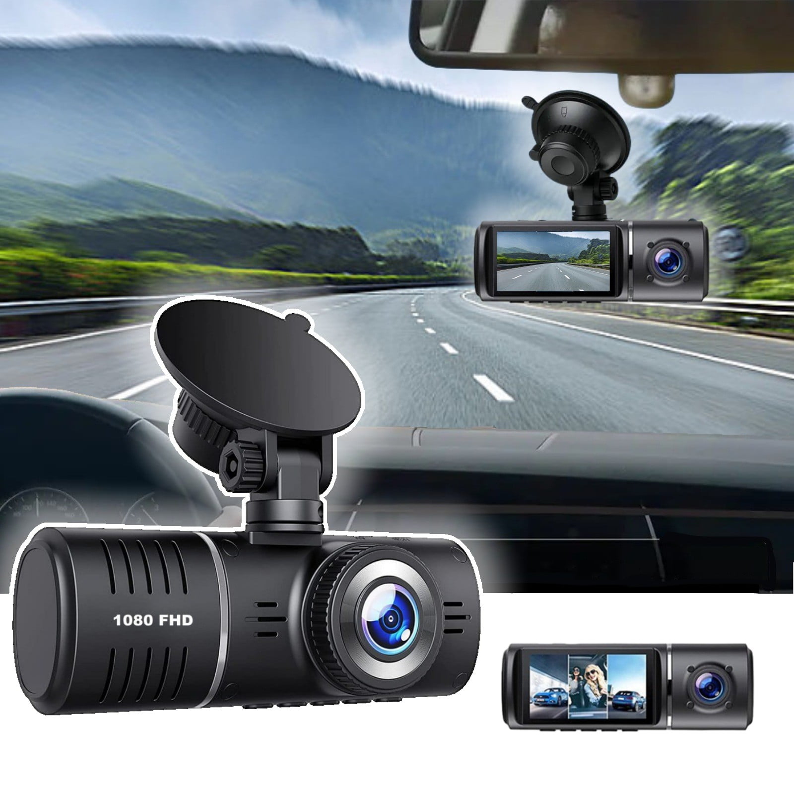 Danhjin Vehicle Recorder 2 Channel Dash Cam Front And Rear Inside, 1080P Dash Camera for Cars, Dashcam Three Way Car Camera With Ir Night Vision,Loop Recording,Motion Detection