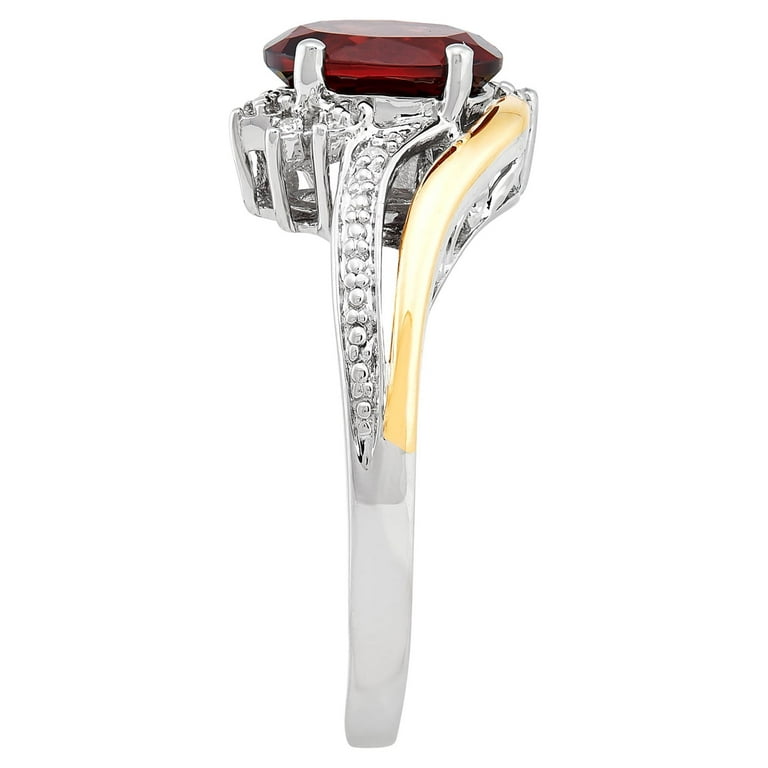 Brilliance Fine Jewelry Red Garnet Diamond Accent Ring in Sterling Silver  and 10K Yellow Gold