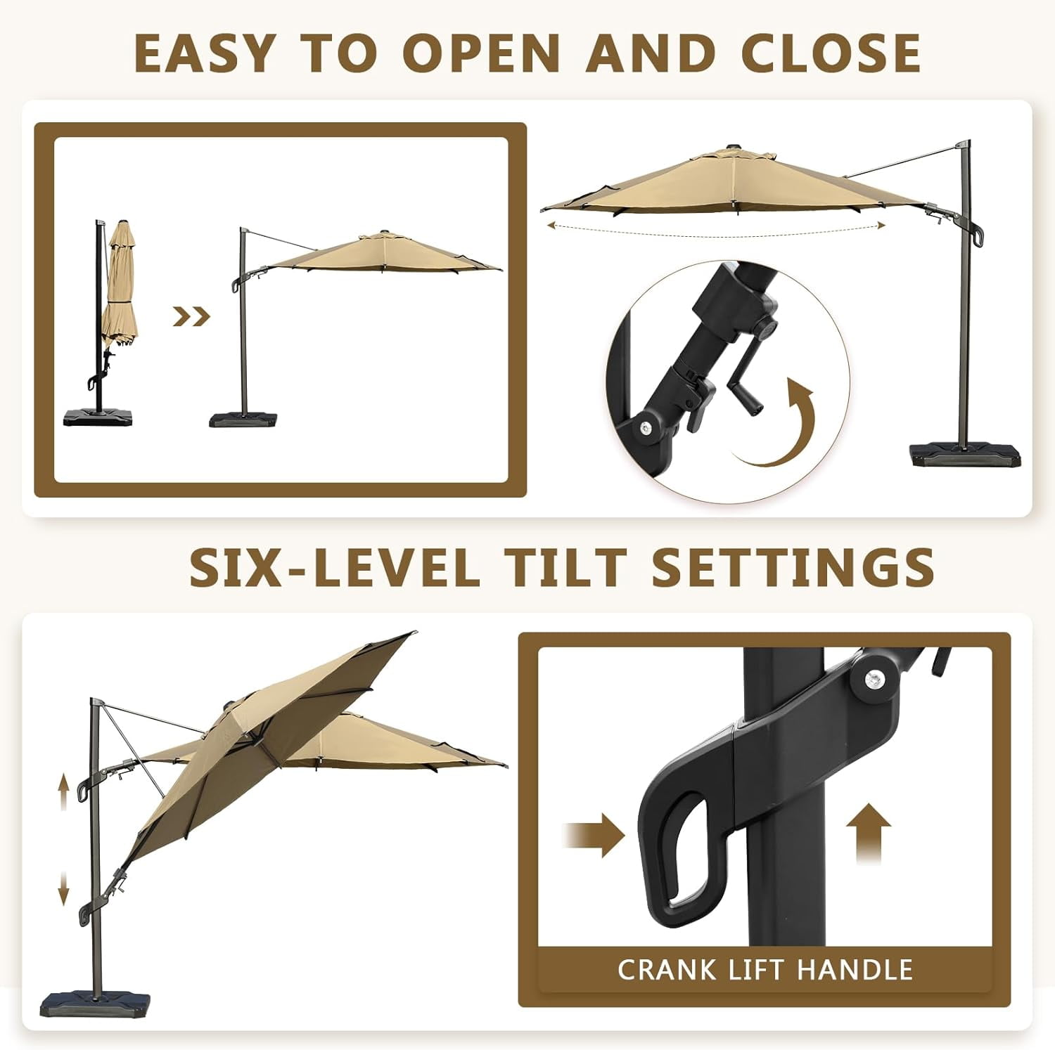 Abba Patio 10ft Outdoor Hanging Offset Cantilever Umbrella w/360°Rotation and Easy Tilt, 8 Ribs, Brown