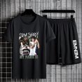 thumbnail image 1 of Conjuntos de dos piezas con estampado de Eminem para hombre, camiseta de manga corta, pantalones cortos, traje deportivo informal de talla grande, Conjunto de camiseta de Hip Hop para mujer, Verano, 1 of 4