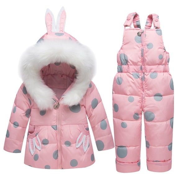 Mercatoo 2-Piece Baby Snowsuit Toddler Winter Bunny Ear Hooded Puffer Jacket and 𝐒now Bib Pants Kids Warm Fashion Ski suits
