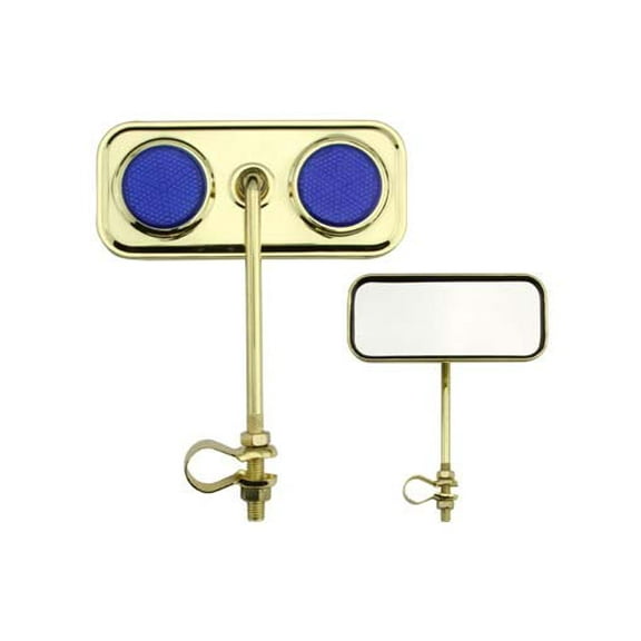 Rectangle Mirror Gold Blue Reflectors. Bike mirror, bicycle mirror for lowrider , beach cruiser, chopper, limo, stretch bike