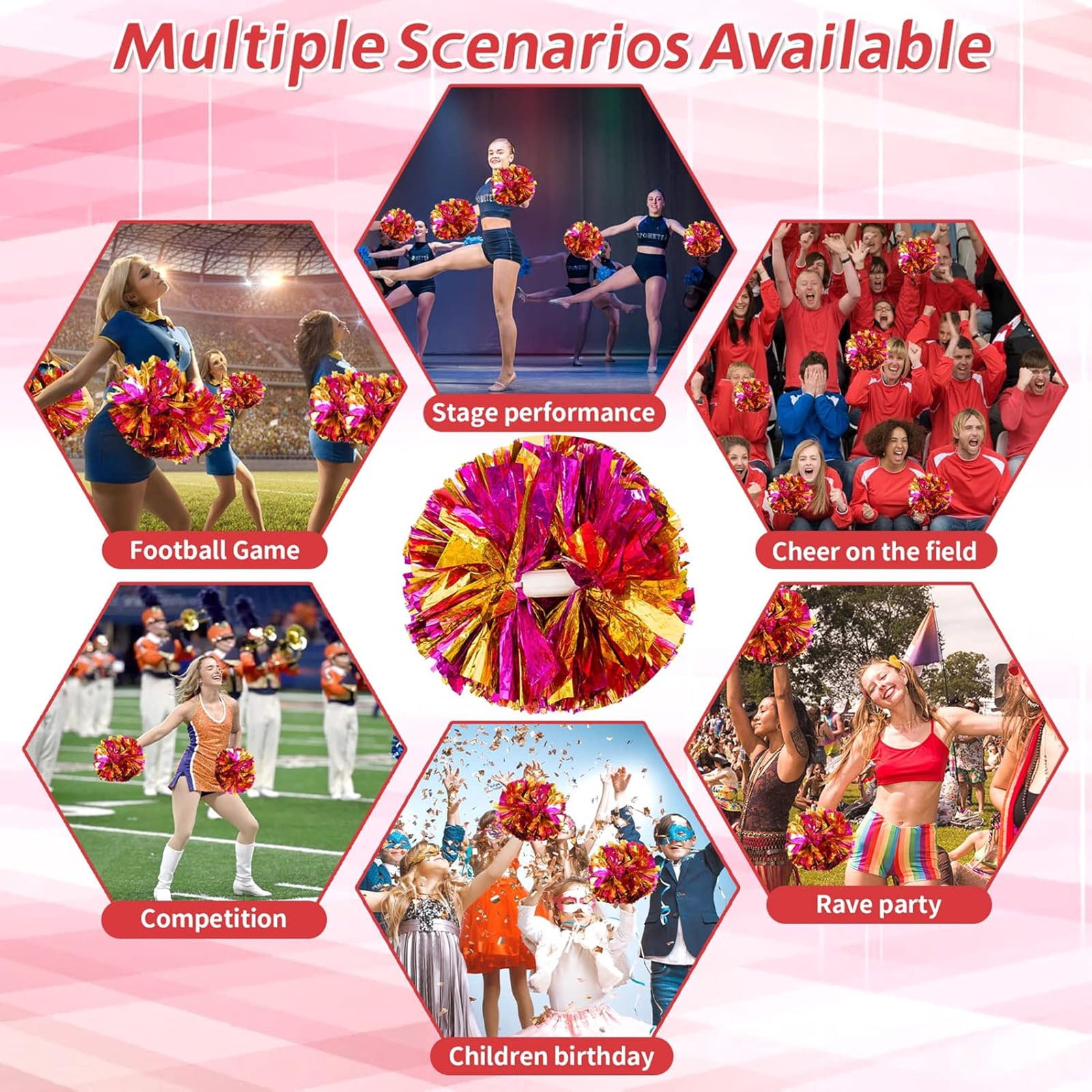 Increase 2-Pom Poms Cheerleading,Pompoms for Soccer Games, Cheerleading Accessories, Costume & Flyer Stand Cheer