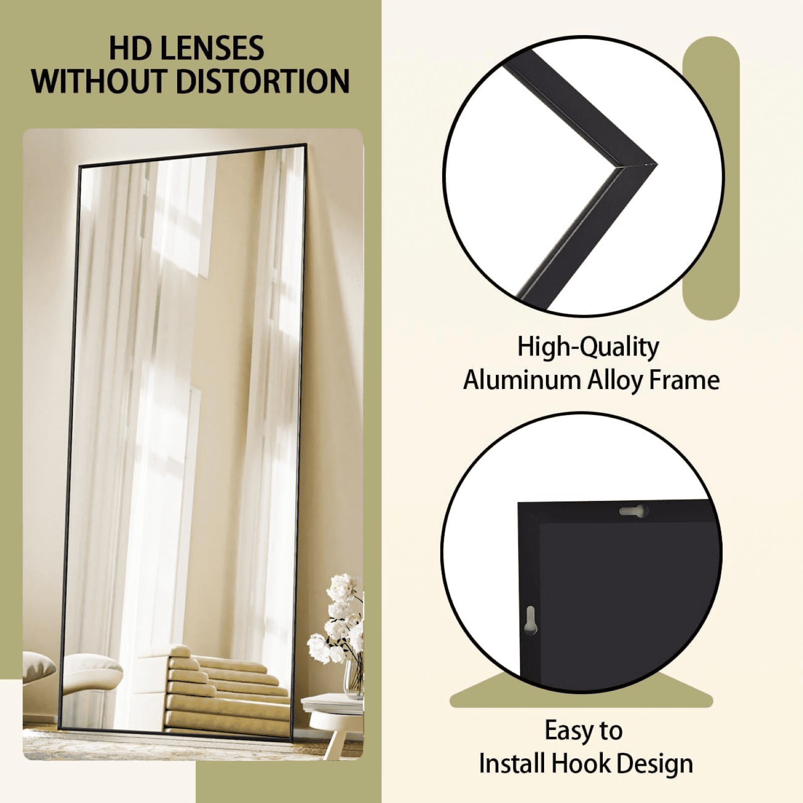 Lumora 71"x30.1" Full Length Floor Mirror Rectangular Freestanding Leaning Wall-Mounted Mirror, Black