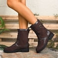 thumbnail image 3 of Womens Motorcycle Boots Fashion Splice Upper Low Heel Riding Booties for Winter Fall Casual Lace up Ladies Mid Calf Boots, 3 of 8