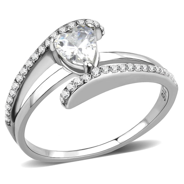 Bague en Acier Inoxydable Poli (Sans Placage) avec Grade AAA CZ Transparent pour Femmes Couleur Pierre Claire Style DA355 Taille 10