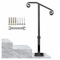 Outdoor Handrails for Steps, 1-2 Step Railing, Wrought Iron Handrail Gray, Single Post Porch Railing for Concrete or Wood Stairs with Base