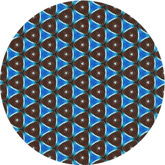 Ahgly Company Indoor Round Patterned Blue Ivy Blue Area Rugs, 4' Round