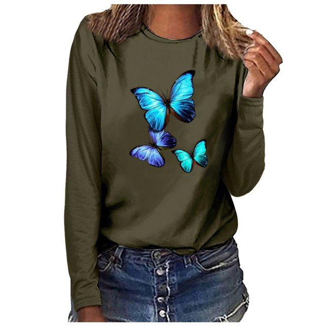 Womens Printed Long Sleeve Tops Blouse T-Shirt