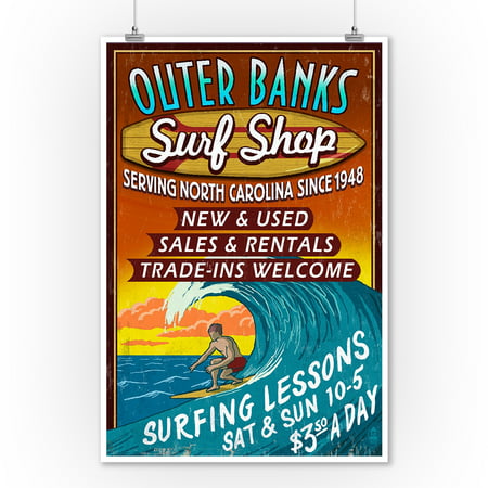 Outer Banks, North Carolina - Surf Shop Vintage Sign - Lantern Press Artwork (9x12 Art Print, Wall Decor Travel