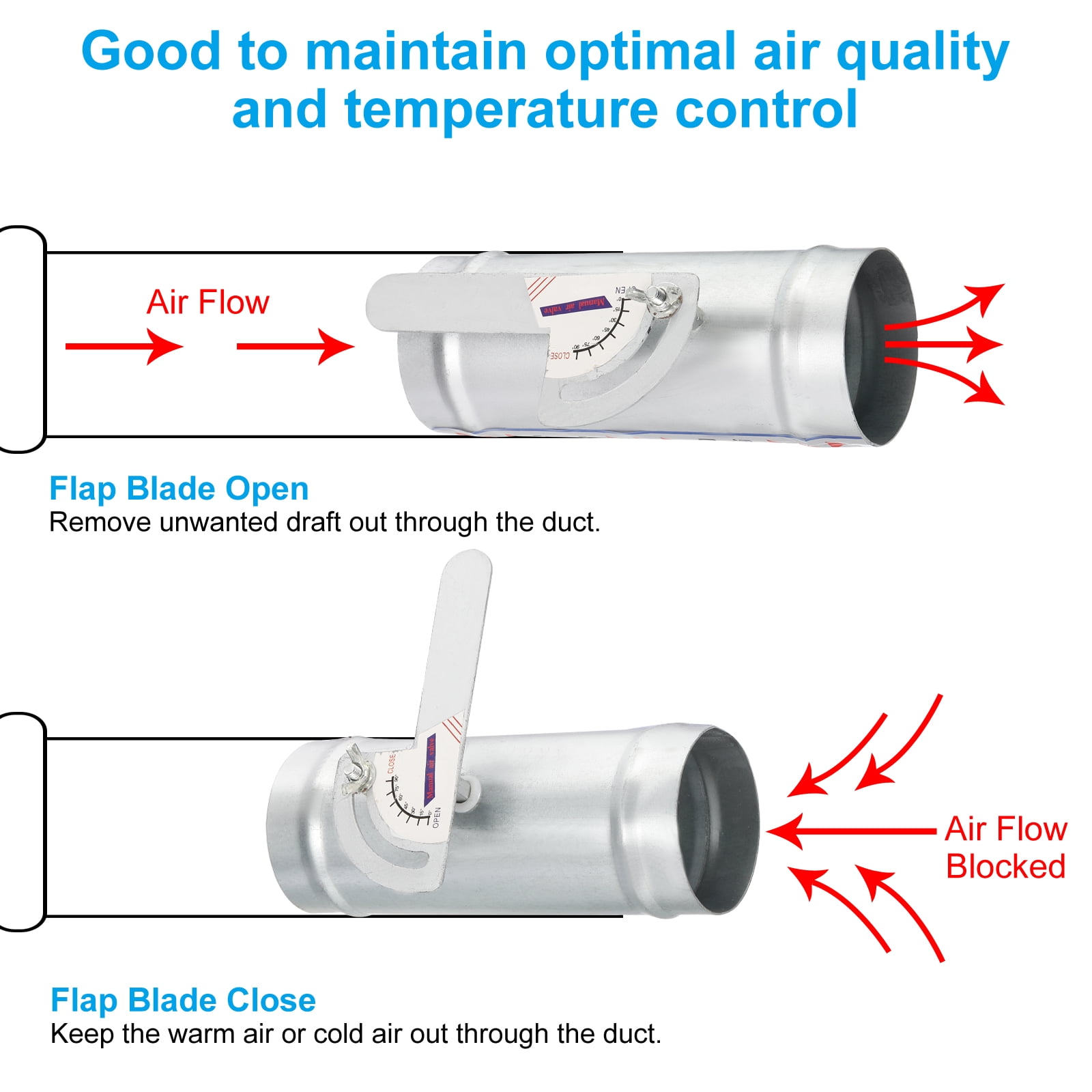 4 Inch HVAC Duct Damper Manual Volume Backdraft Damper Airflow Ducting Control Valve Silver, 2 Pcs
