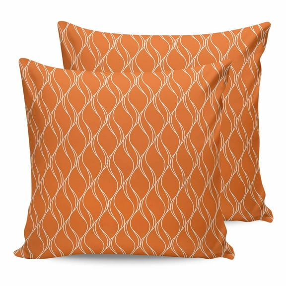 Outdoor Waterproof Throw Pillow Covers Set of 2 Orange Stripes Lines Decorative Pillowcases Square Outdoor Pillows Cushion Case 16x16 Inch Abstract Waves Striped Patio Pillows for Couch Sofa Bed