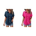 thumbnail image 1 of (2-Pack) Rinsvye Womens Solid Color Casual Batwing Sleeve Button Down Blouse Ladies Tops Casual Shirt Versatile Wardrobe, 1 of 4