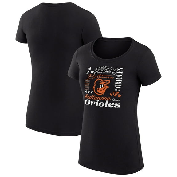 Women's G-III 4Her by Carl Banks Black Baltimore Orioles Super-Slim Fit Lightweight Collage Team Graphic Crew Neck