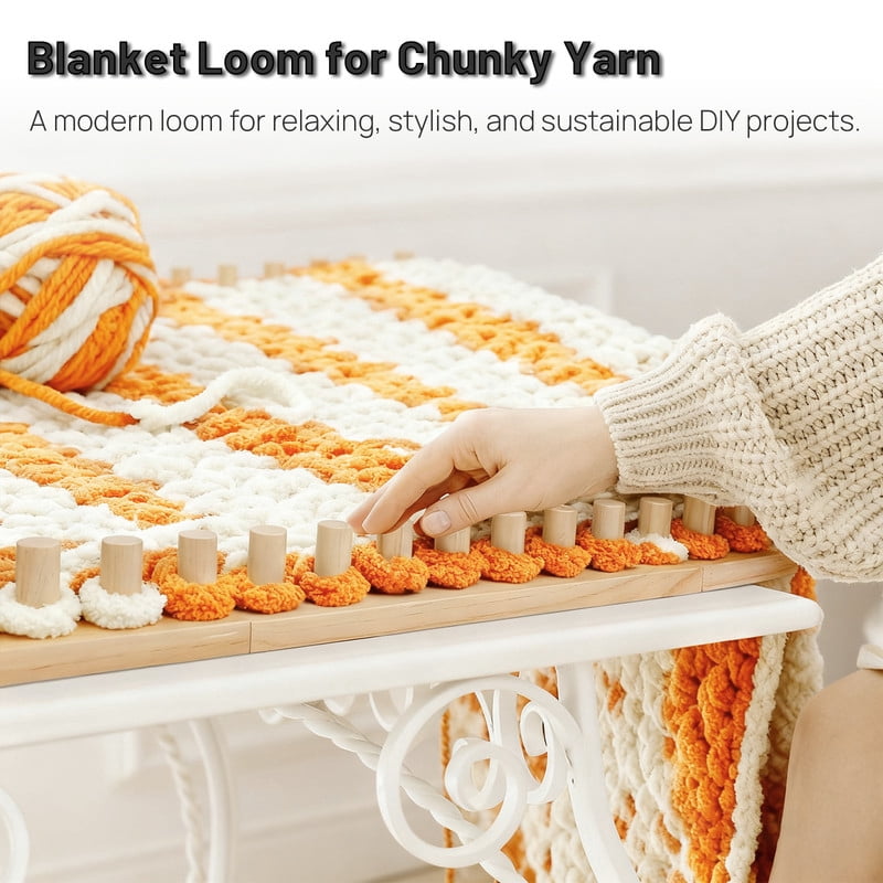 PUKNLY Chunky Blanket Loom, 46" Adjustable Chunky Yarn Loom Kit, Wood Knitting Loom for DIY Blankets, User-Friendly Blanket Making Kit for Home Decor & Stress Relief