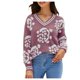 thumbnail image 2 of ICHUANYI Liquidación Moda Mujer Casual Tejer Manga Larga Impresión V-Cuello Tops Blusa Camiseta ICHUANYI WER202308232465, 2 of 6