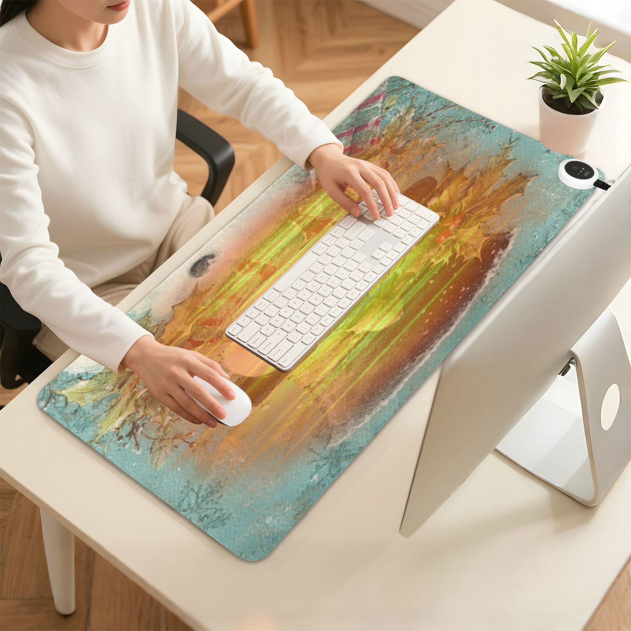 Wobogo Vintage Snowman Heated Mouse Pad Extra-Large Desk Mat With 3 Heating Levels and 3-hour Auto Shut-Off Protection Ideal for Computer Keyboards Home Office Hand-warming Essential 31.5in × 13in