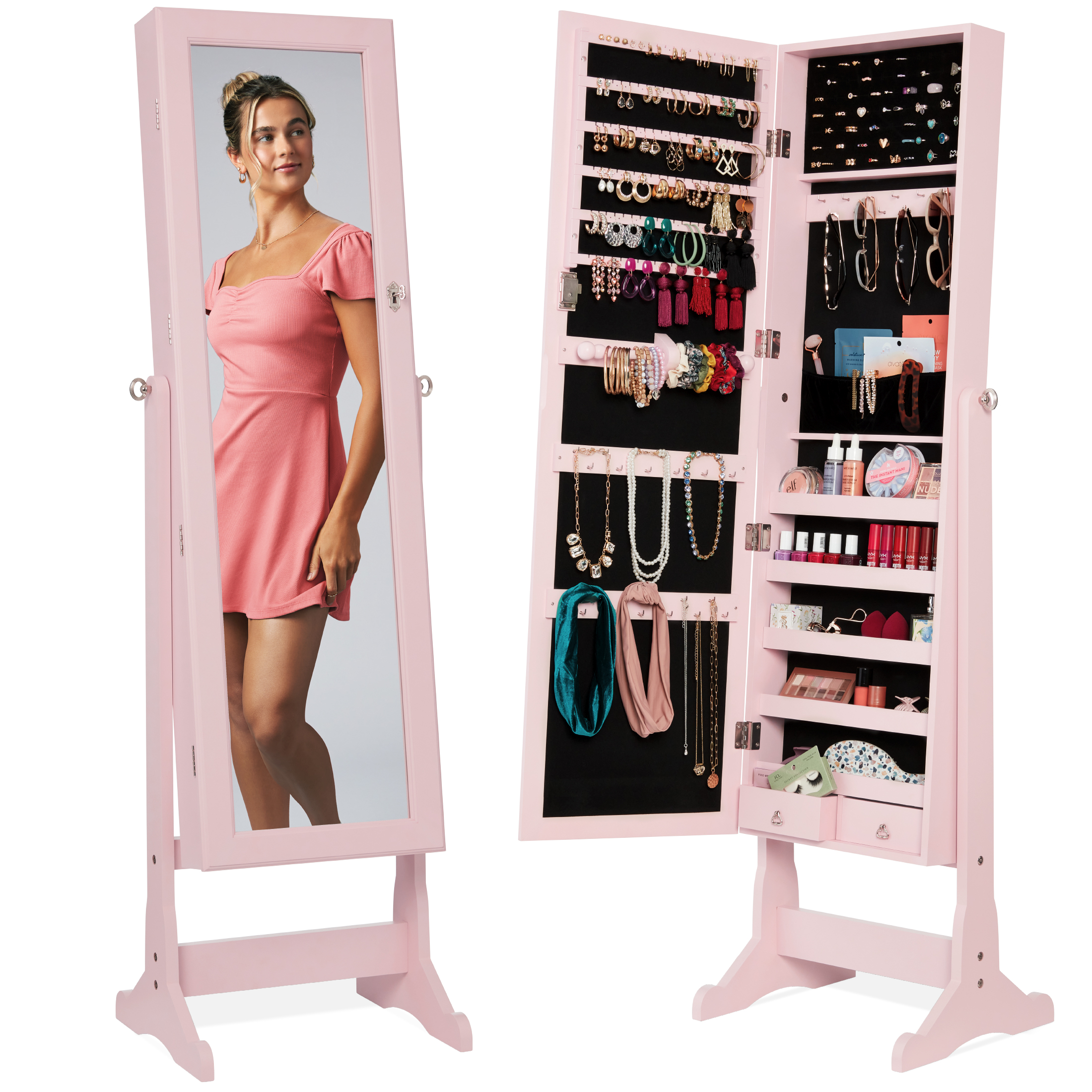 Best Choice Products Jewelry Armoire with Mirror and Lock, Dusty Pink photo 1