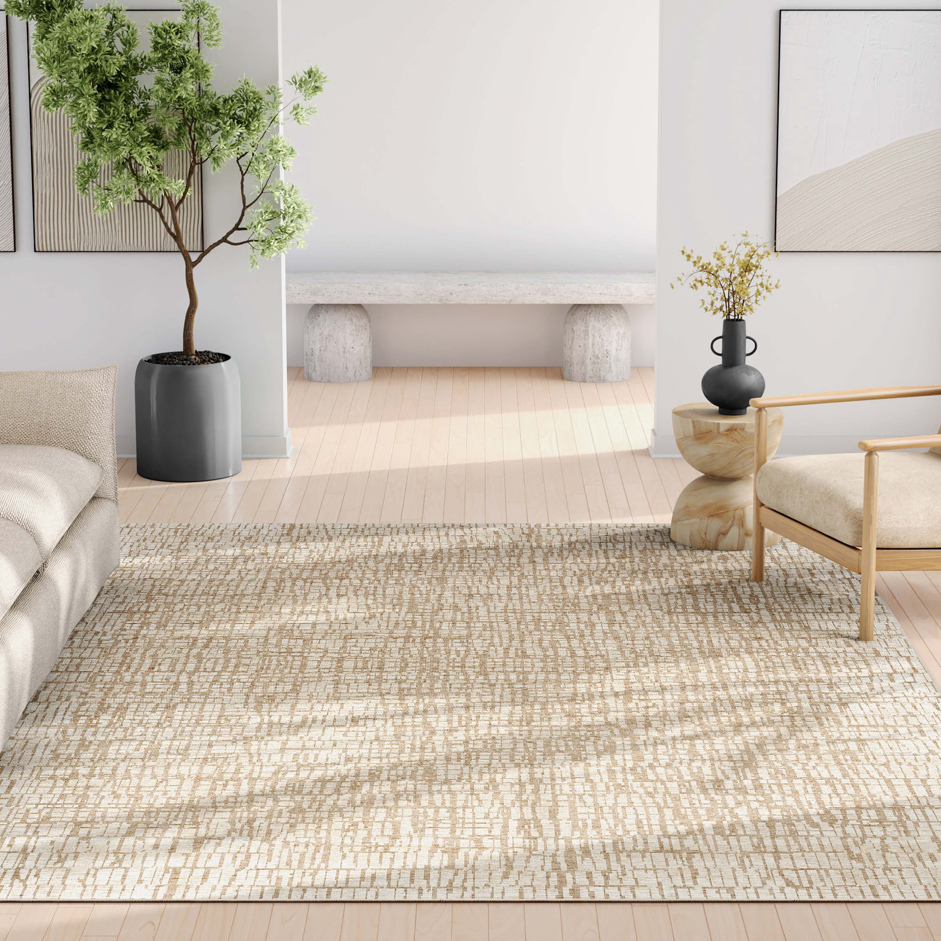 Well Woven Abstract Nightscape Modern Geometric Flat-Weave Ivory 5'3" x 7'3" Area Rug