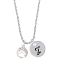thumbnail image 1 of Delight Jewelry Silvertone Bear Paw Silhouette Silvertone Script Initial Disc - I - Charm Necklace, 20"+3", 1 of 4