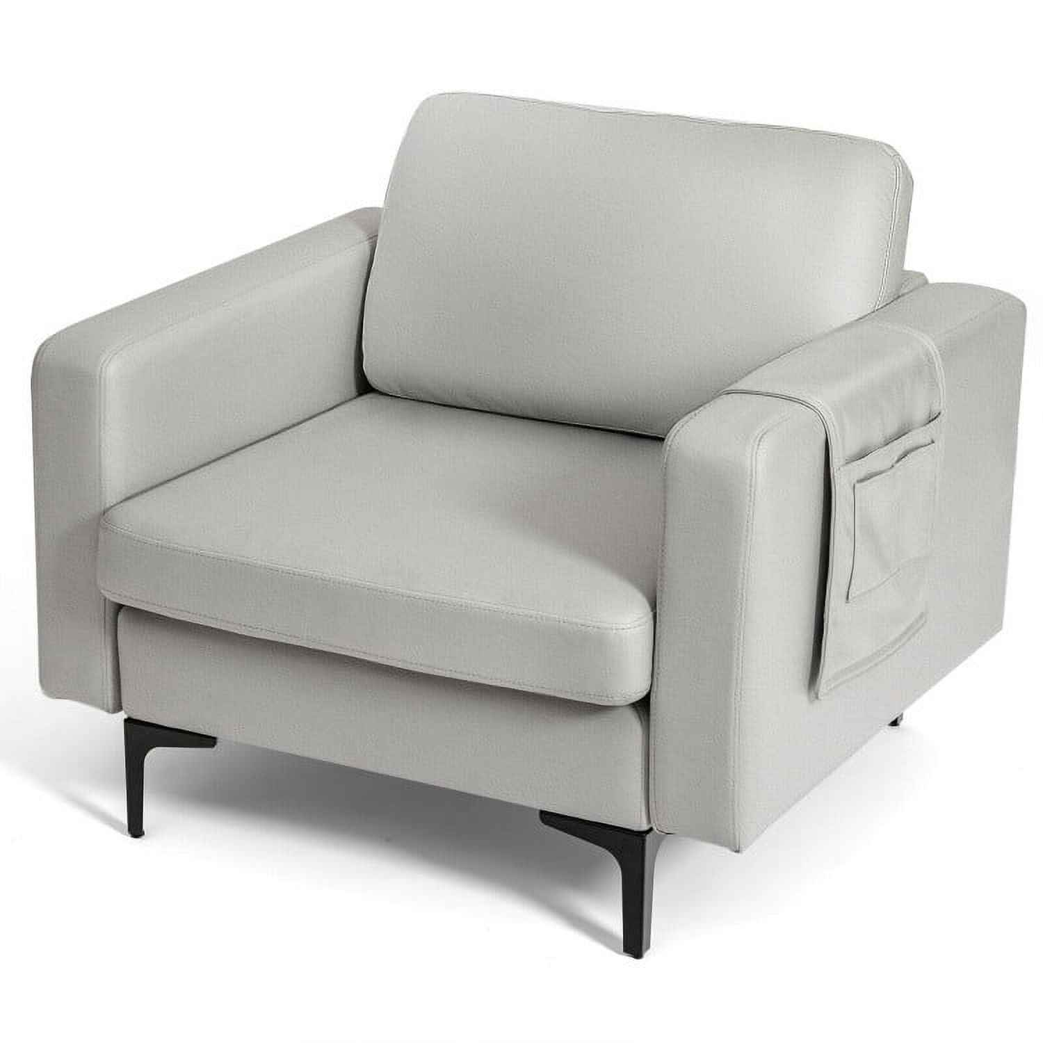 Finihen Upholstered Accent Armchair, Modern Accent Armchair with Side Storage Pocket, for Living Room, Bedroom, Light Gray
