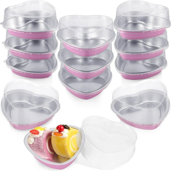 Heart Shaped Cake Pans, 30 Packs Aluminum Foil Heart Cake Pan with Lids for Baking, 3.4 Ounces/ 100 ml Cupcake Cup Pan Baking Pans for Valentine Mother's Day Wedding Birthday Baking Supplies