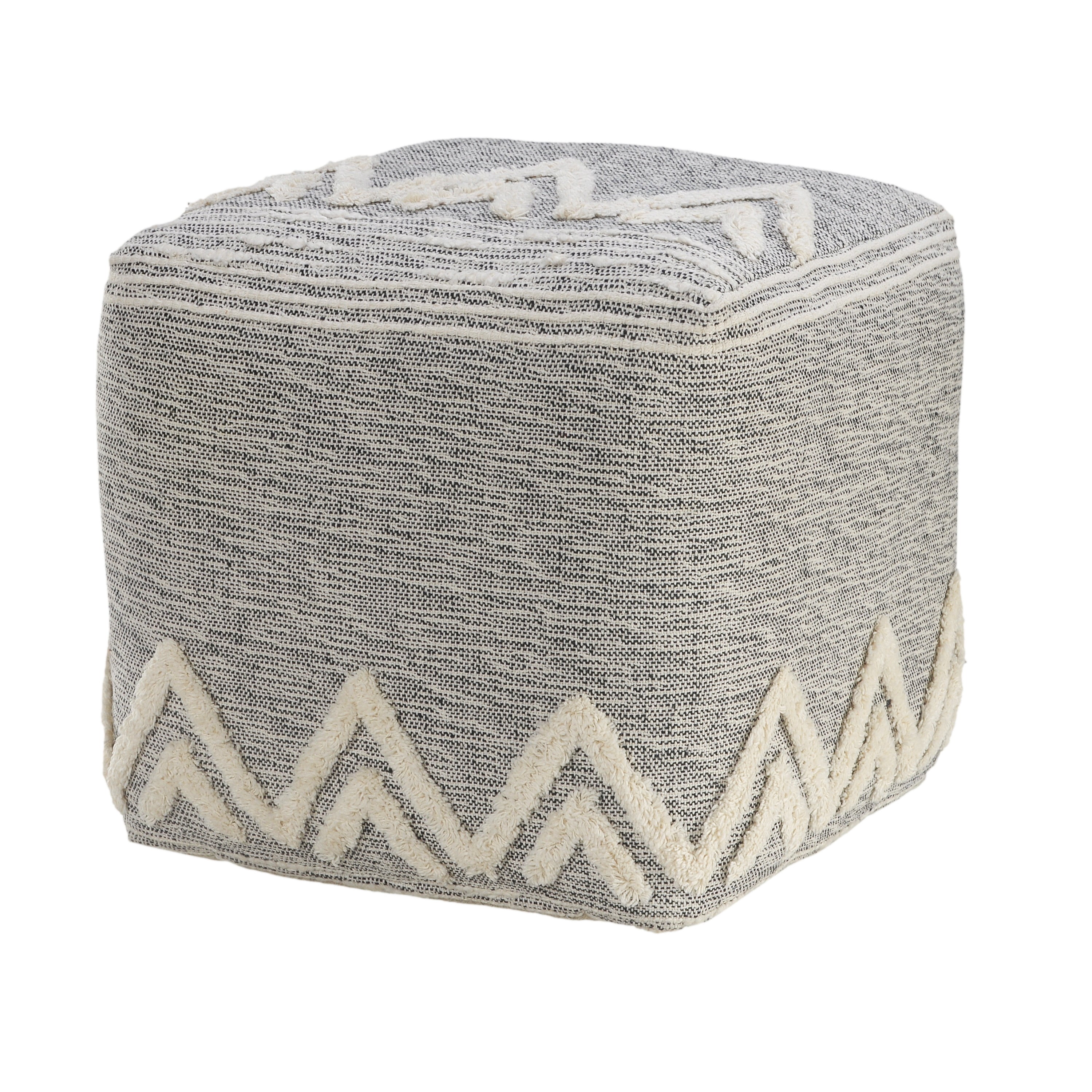 LR Home Miriam Square Gray/Ivory Shag Mountains Indoor Medium Pouf Ottoman, 16" H x 16" W