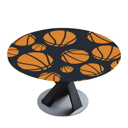 

Basketball Round Fitted Tablecloth with Elastic Edged Waterproof Table Cover Table Protector for Dining Kitchen Picnic Party 40 -44