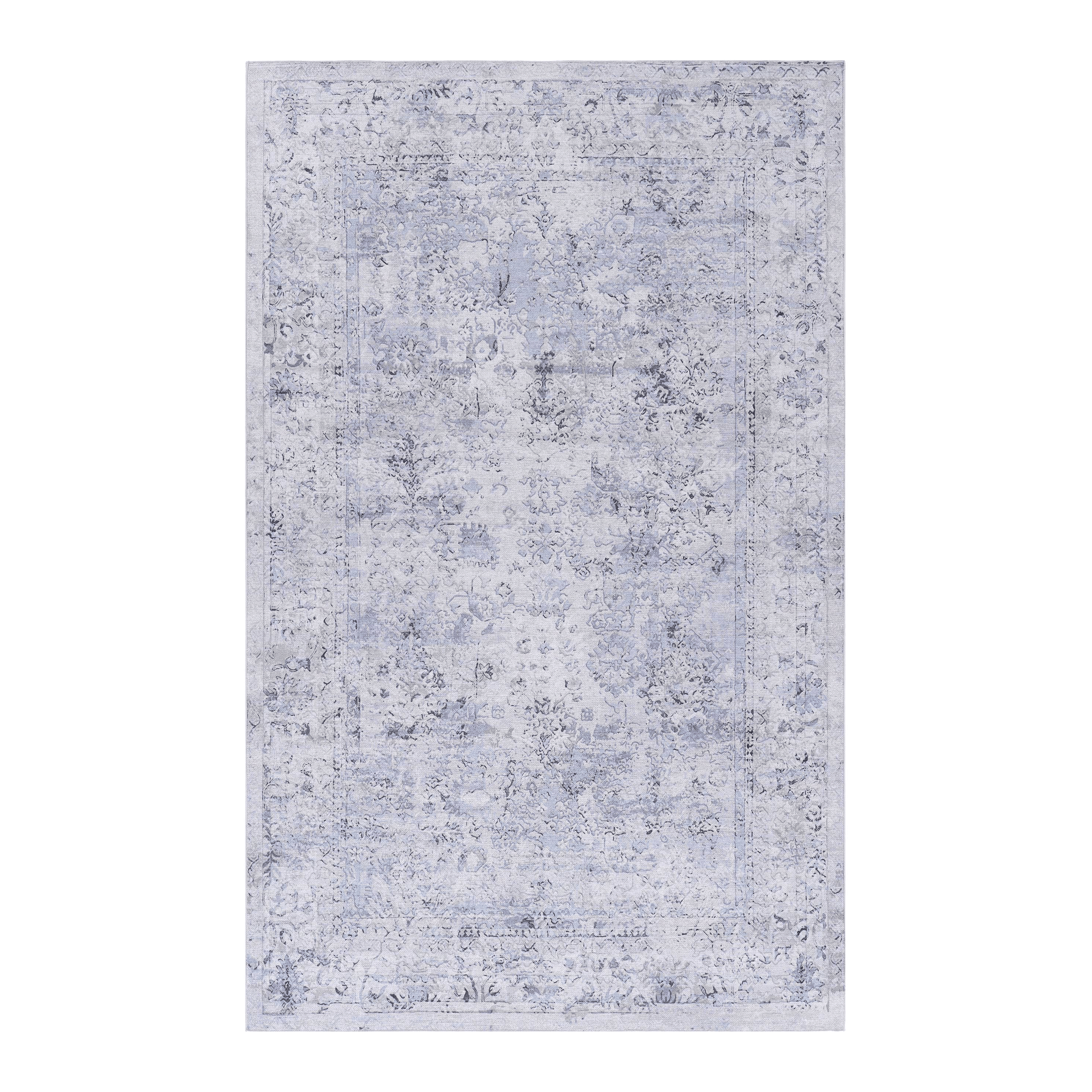5x8 Area Rug Washable Low Pile Non Slip Non Shedding Foldable Kid Pet Friendly Blue Cream Rug for Living Room Bedroom Kitchen Dining Room Office Hallway Playroom