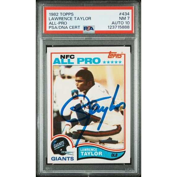 Graded 1982 Topps Lawrence Taylor #434 Rookie RC Signed Football Card PSA 7 Card - Auto Grade 10