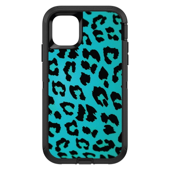 DistinctInk Custom SKIN / DECAL compatible with OtterBox Defender for iPhone 11 (6.1" Screen) - Teal Black Leopard Skin Spots