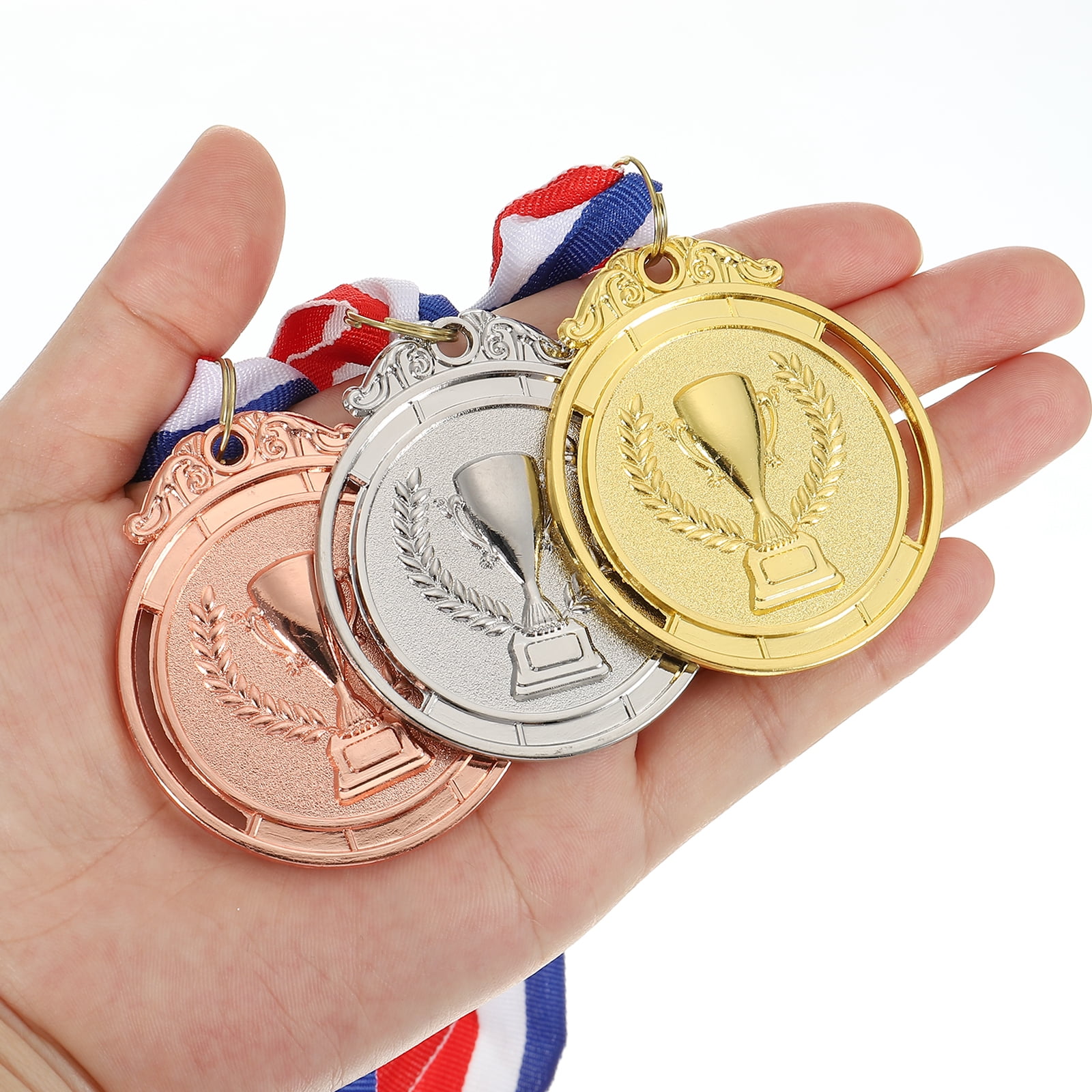 Uxcell Award Metals Winner Medals Prize with Neck Ribbon Red White Blue Gold