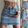 thumbnail image 2 of Pompotops Jupe Courte Décontractée pour Femmes, Jupe en Denim Unie Ajourée, 2 of 9